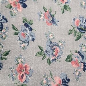 Light Blue Cotton Fabric with Blue & Pink Flowers-1/2 yard